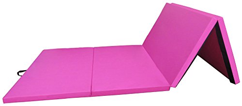 Signature Fitness All Purpose 4'x8'x2" Extra Thick High Density Anti Tear Gymnastics Gym Folding Exercise Aerobics Mats, Pink