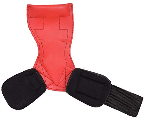 Lifting Grips PRO Weight Gloves Best Heavy Duty Straps Alternative to Power Hooks Deadlifts Adjustable Neoprene Padded Wrist Wrap (Red Rubber, Small 5.0"-6.40" Wrist Size)