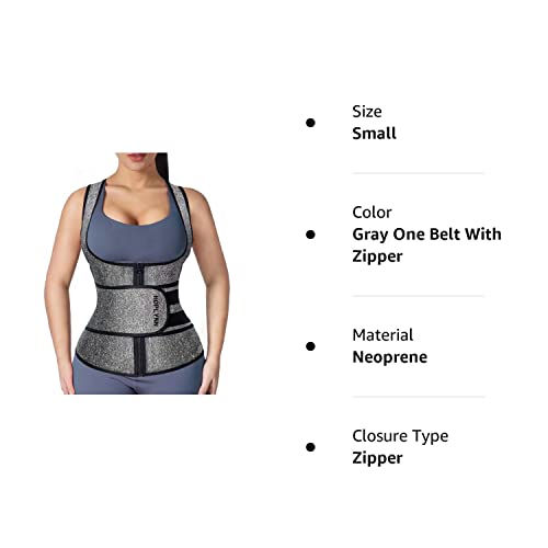 HOPLYNN Waist Trainer Zipper Vest for Women Body Shape - Neoprene Sauna Tank Top - Waist Cincher Trimmer - Slimming Body Shaper Corset Gray Small