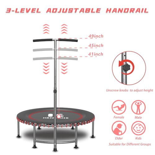 KENSONE 40" Rebounder Trampoline for Adults with Bungee, 450LBS Quiet Mini Exercise Trampoline with Adjustable T-Shaped Foam Handle Bar, Fitness Trampoline for Indoor/Garden/Gym Workout