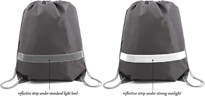 BeeGreen Grey Drawstring Backpack Bulk 10 Pieces Wholesale, String Backpack for Party Gym Sport Trip, Reflective Strips Cinch Sack with String, DIY Drawstring Bags for Women and Men