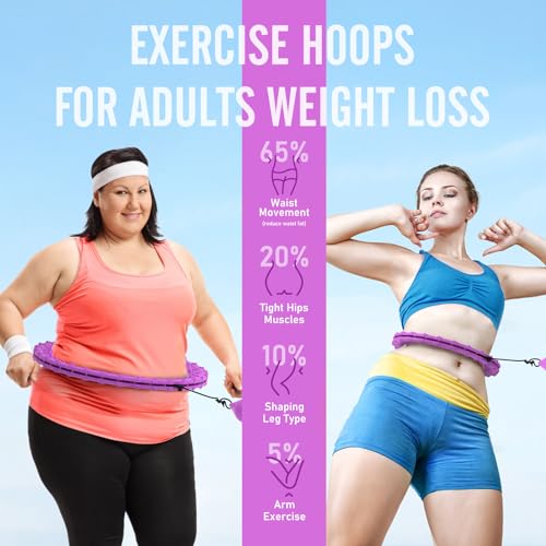 JKSHMYT Weighted Hula Circle Hoops for Adults Weight Loss, Infinity Fit Hoop Plus Size, 30 Detachable Links, Exercise Hoop for Women and Beginners (Purple)…