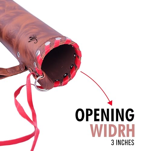 ONLYHANDMADE Traditional Shoulder Back Quiver Bow Leather Arrow Holder with Handmade Straps Belt Bag Tube-shaped Genuine Leather Archery Arrow Case for Hunting & Target Practicing (TIGER BROWN)