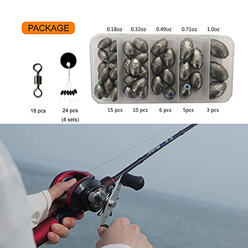 Egg Fishing Sinkers Weights Assortment Lead Oval Shape Bass Casting Worm Bullet Tackle for Saltwater Freshwater Fishing