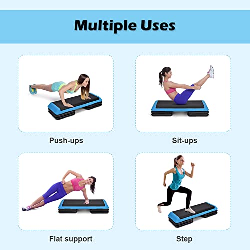 Goplus 43'' Step Platform Adjustable Fitness Aerobic Stepper 4" - 6" - 8" Non-Stick Surface W/Risers Support up to 550 LBS, Lightweight Workout Fitness Exercise Step Platform for Home, Gym