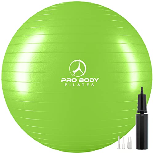 ProBody Pilates Ball Yoga Ball Exercise Ball, Balance Ball or Pregnancy Ball for Stability, Yoga Ball Chair, Therapy Ball Workout Ball or Birthing Ball for Pregnancy (Lime, 55 cm)