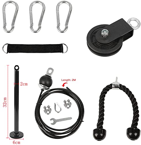 LFJ LAT Pull Down and Lift Weight Pulley System Cable Machine Pulley Attachment for Triceps Pull Down, Biceps Curl, Back, Forearm, Shoulder Home Gym Equipment (Set with Adjustable Bar)