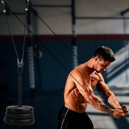 LFJ LAT Pull Down and Lift Weight Pulley System Cable Machine Pulley Attachment for Triceps Pull Down, Biceps Curl, Back, Forearm, Shoulder Home Gym Equipment (Set with Adjustable Bar)