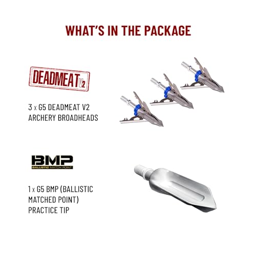G5 Outdoors Deadmeat 100% Steel Expandable Standard Broadhead (3 Pack + Practice Tip) (Made in The USA)