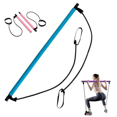 Pilates Sculpt Bar, Portable Pilates Stick Squat Training Bar Kit with Resistance Bands, Multifunctional Stretched Fusion Pilates Bar for Women Yoga Pull Rod Chest Fitness Workout (1, Blue)