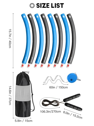 Phobby Weighted Exercise Hoop for Adults, 2.2lb Detachable Fitness Hoop, Adjustable Hoop with Jump Rope, Tape Measure and Carry Bag, Home Gym Workout (Blue Grey)