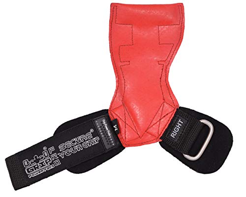 Lifting Grips PRO Weight Gloves Best Heavy Duty Straps Alternative to Power Hooks Deadlifts Adjustable Neoprene Padded Wrist Wrap (Red Rubber, Small 5.0"-6.40" Wrist Size)