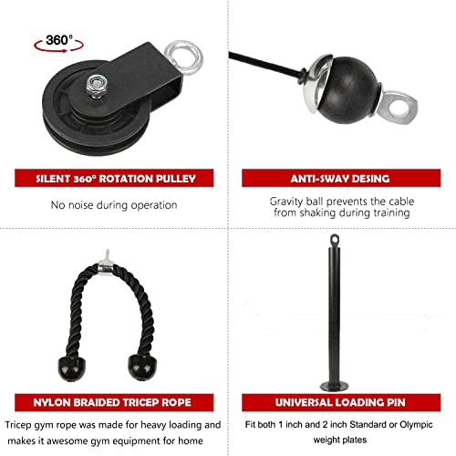 LFJ LAT Pull Down and Lift Weight Pulley System Cable Machine Pulley Attachment for Triceps Pull Down, Biceps Curl, Back, Forearm, Shoulder Home Gym Equipment (Set with Adjustable Bar)