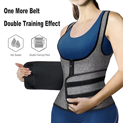 HOPLYNN Waist Trainer Zipper Vest for Women Body Shape - Neoprene Sauna Tank Top - Waist Cincher Trimmer - Slimming Body Shaper Corset Gray Small