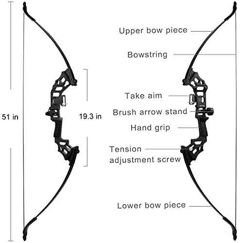 Monleap Recurve Bow and Arrows for Adults 51" Archery Set Right Hand Longbow 30-50lb Aluminum Alloy Riser Takedown Bow Arrow Quiver Bow Sight for Beginner to Intermediate Shooting Hunting (30 pounds)