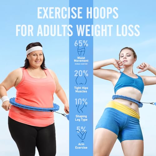 JKSHMYT Weighted Hula Circle Hoops for Adults Weight Loss, Infinity Fit Hoop Plus Size, 30 Detachable Links, Exercise Hoop for Women and Beginners (Blue)…