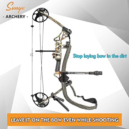 Sunya Paracord Compound Bow Sling with V2 Upgraded Magnetic Connection System. Lightweight Hands Free Shoulder Carrying Sling for Bow Hunting, Field Archery and 3D (Army Camo)