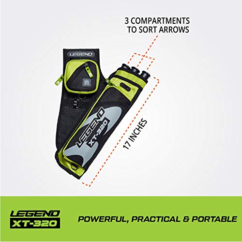 Legend XT320 Archery Quivers - Left Handed Nylon Hip Quivers with 3 Arrow Tube Cases for Target Shooting - Adjustable Waist Belt, T-Slot, Compartments for Accessories, Tools, Release Tab - Blue