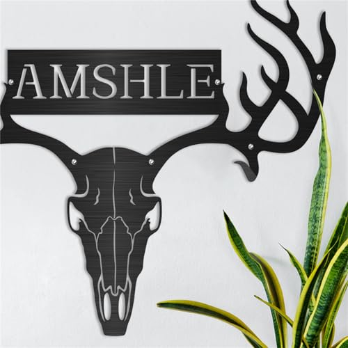 Personalized Metal Deer Skull Bow Rack Custom Name Deer Head Metal Wall Art Hunting Archery Gear Standing Display Bow Rack Hunting Gift for Hunter Dad Grandpa,Archery Bow Rack