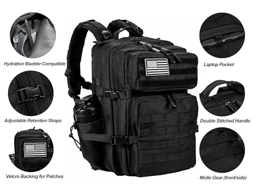 LHI Military Tactical Backpack for Men and Women 45L Army 3 Days Assault Pack Bag Large Rucksack with Molle System - Leopard