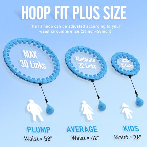 JKSHMYT Weighted Hula Circle Hoops for Adults Weight Loss, Infinity Fit Hoop Plus Size, 30 Detachable Links, Exercise Hoop for Women and Beginners (Blue)…