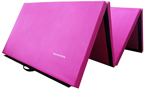 Signature Fitness All Purpose 4'x8'x2" Extra Thick High Density Anti Tear Gymnastics Gym Folding Exercise Aerobics Mats, Pink