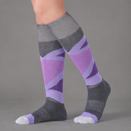 CS CELERSPORT 2 Pack Merino Wool Women's Ski Socks with Full Cushion, Winter Warm Thermal Socks for Skiing Snowboarding, Rose + Purple, Small