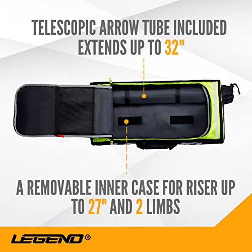 Legend - XT720 Recurve Bow Case (Blue) | Backpack Style Bag with Heavy Duty Foam Padding for Portable Protection of Recurve Bows & Risers up to 27" | Telescopic Arrow Tube Extends Up to 35"