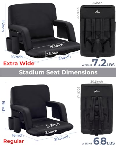 Sportneer Stadium Seats for Bleachers, Bleacher Chairs with Back and Cushion Bleacher Seats with Back Support Padded Stadium Chair with Armrests 6 Reclining Positions for Sport Events Camping Beaches