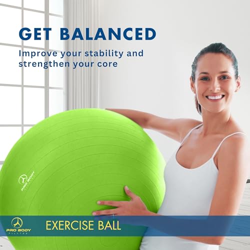 ProBody Pilates Ball Yoga Ball Exercise Ball, Balance Ball or Pregnancy Ball for Stability, Yoga Ball Chair, Therapy Ball Workout Ball or Birthing Ball for Pregnancy (Lime, 55 cm)