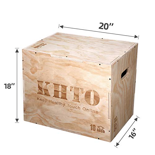 KHTO FITNESS Wood Plyometric Jump Box- 3-in-1 Wood Plyo Box for Exercise Training and Conditioning- Pre-drilled for Easy Assembling (16" x 14" x 12")