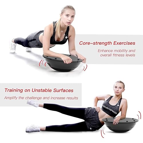 EVERYMILE Balance Ball Trainer with Resistance Bands & Pump Stability, 23.6 inch Yoga Exercise Ball for Home Gym Core Training Anti-Skid Surface Black