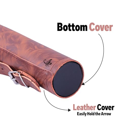 ONLYHANDMADE Traditional Shoulder Back Quiver Bow Leather Arrow Holder with Handmade Straps Belt Bag Tube-shaped Genuine Leather Archery Arrow Case for Hunting & Target Practicing (TIGER BROWN)