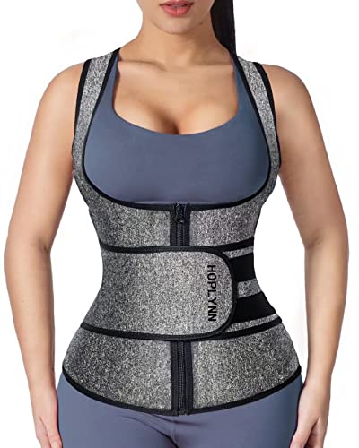 HOPLYNN Waist Trainer Zipper Vest for Women Body Shape - Neoprene Sauna Tank Top - Waist Cincher Trimmer - Slimming Body Shaper Corset Gray Small