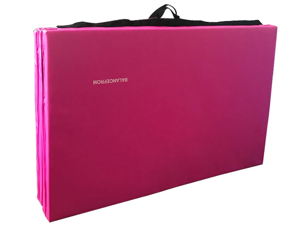 Signature Fitness All Purpose 4'x8'x2" Extra Thick High Density Anti Tear Gymnastics Gym Folding Exercise Aerobics Mats, Pink