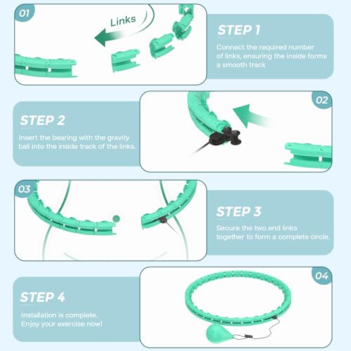 ZIBTREK Infinity Weighted Fitness Hoop for Adults, Smart Hula Circle Hoops with 32 Detachable Knots, Adjustable Waist Ring with Auto-Spinning Ball, Designed for Home Workouts and Full-Body Exercise