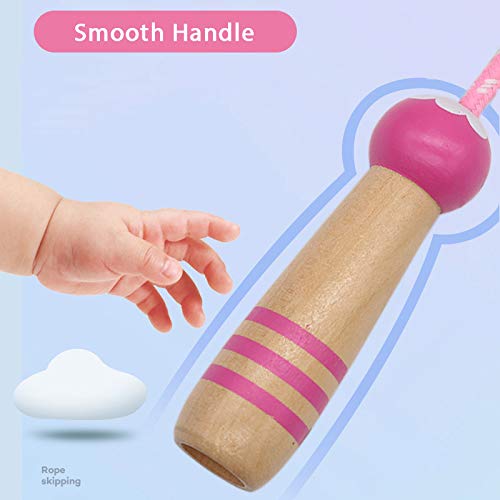 Jump Rope Kids, 7ft Adjustable Cotton Skipping Rope with Wooden Handle for Boys and Girls Fitness Outdoor Exercise(Pink)