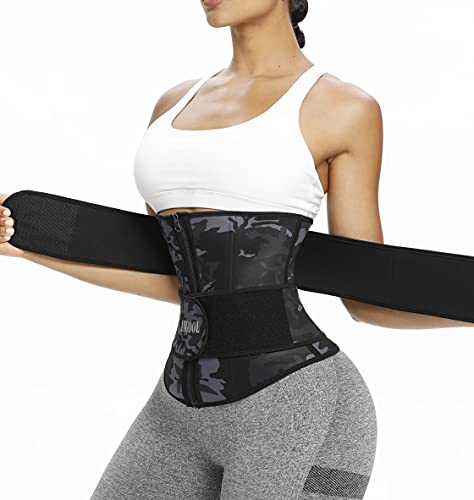 ANGOOL Neopren Waist Trainer For Women,Workout Plus Size Trimmer Belt Sauna Sweat Corset Cincher With Zipper S Camo