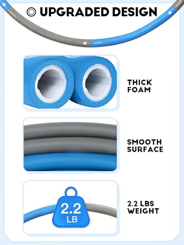 Phobby Weighted Exercise Hoop for Adults, 2.2lb Detachable Fitness Hoop, Adjustable Hoop with Jump Rope, Tape Measure and Carry Bag, Home Gym Workout (Blue Grey)