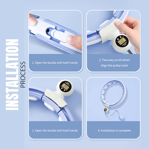 Smart Weighted Hula Ring Hoops, Hula Circle Detachable Fitness Ring with 360 Degree Auto-Spinning Ball Massage, Gymnastics, Adult Fitness for Weight Loss (Blue)