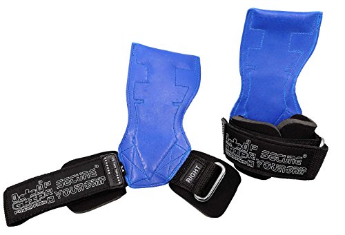 Lifting Grips PRO Weight Gloves Best Heavy Duty Straps Alternative to Power Hooks Deadlifts Adjustable Neoprene Padded Wrist Wrap (Blue Rubber, Small 5.0"-6.40" Wrist Size)