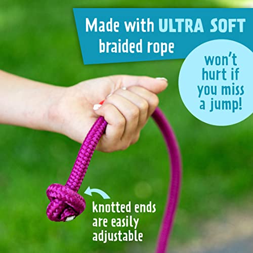 Just Jump It 16' Foot Single Jump Rope for Kids Women and Men - Active Outdoor Youth Fitness Excersing Equipment - Double Dutch Length Gym Accessories - Raspberry