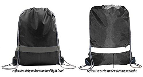 BeeGreen Black Drawstring Backpack Bulk 25 Pieces Wholesale, String Backpack for Party Gym Sport Trip, Reflective Strips Cinch Sack with String, DIY Drawstring Bags for Women and Men