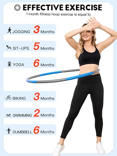 Phobby Weighted Exercise Hoop for Adults, 2.2lb Detachable Fitness Hoop, Adjustable Hoop with Jump Rope, Tape Measure and Carry Bag, Home Gym Workout (Blue Grey)