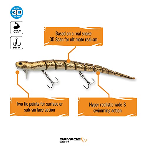 Savage Gear 3D Wake Snake Fishing Bait, 1 oz, Black Snake, Realistic Contours, Colors & Movement, Durable Construction, Versatile Rigging Options, Dual Treble Hook Configuration