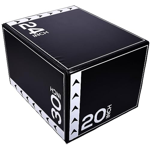 BalanceFrom 3 in 1 20 Inch 24 Inch 16 Inch Foam Plyometric Box Jumping Exercise Jumping Trainer, Black & White, 10-Pound
