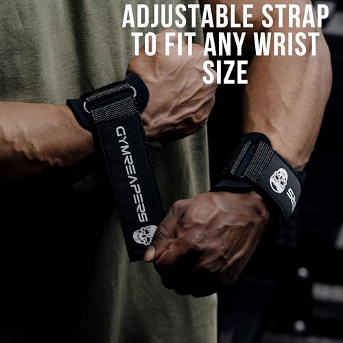 Gymreapers Weight Lifting Hooks (Pair), Heavy Duty Power Wrist Straps Hand Grip Support for Deadlifts, Pull Ups, Shrugs - Gym Gloves for Men and Women (Black)