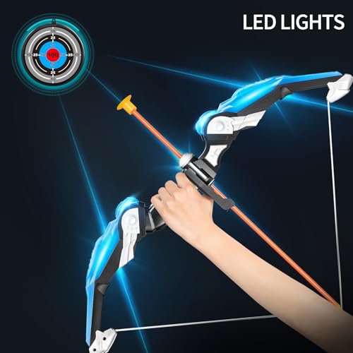 Bow and Arrow Set for Kids - LED Light Up Archery Set - Includes 10 Suction Cup Arrows, 4 Target & Shoulder-Strapped Quiver, Outdoor Toys Archery Boys Toys Gifts for 3-12 Years Old Boys Girls
