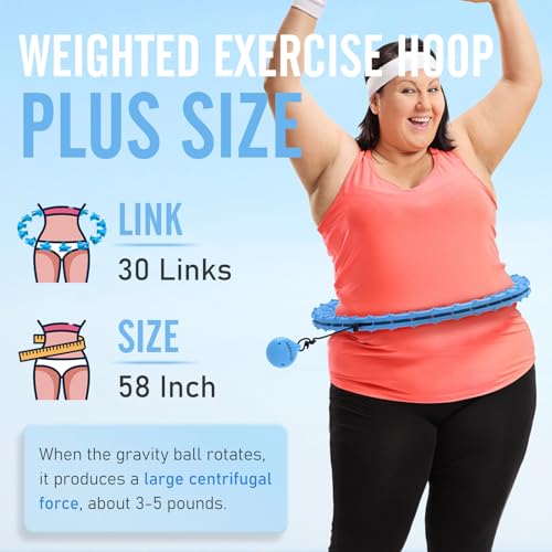 JKSHMYT Weighted Hula Circle Hoops for Adults Weight Loss, Infinity Fit Hoop Plus Size, 30 Detachable Links, Exercise Hoop for Women and Beginners (Blue)…