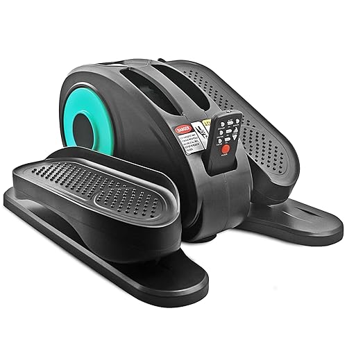 ESL Under Desk Elliptical - Portable Leg Exerciser for Seniors, Compact Seated Elliptical with Remote Control, LCD Display Electric Elliptical Trainers for Home, Blue